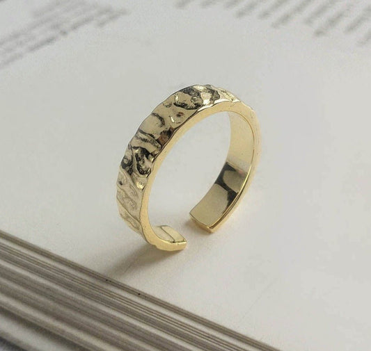 Anillo Argolla Ajustable, Estilo Antiguo de Plata de Ley 925 con Baño de Oro 18K - Aurora Boré
