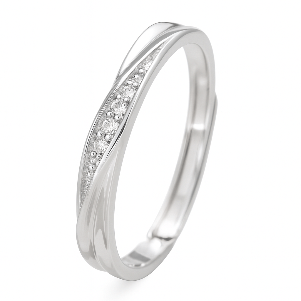 Anillo Dama Línea de Brillo– Plata 925 Ajustable con Zirconias
