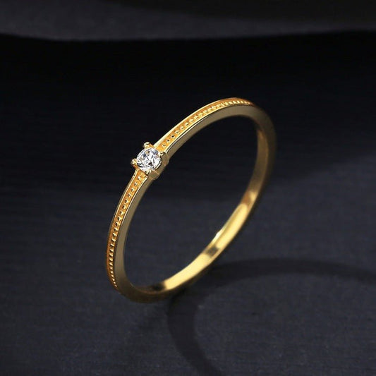 Anillo en Plata 925 14K con Baño en Oro 14K con zirconia 2mm - Aurora Boré