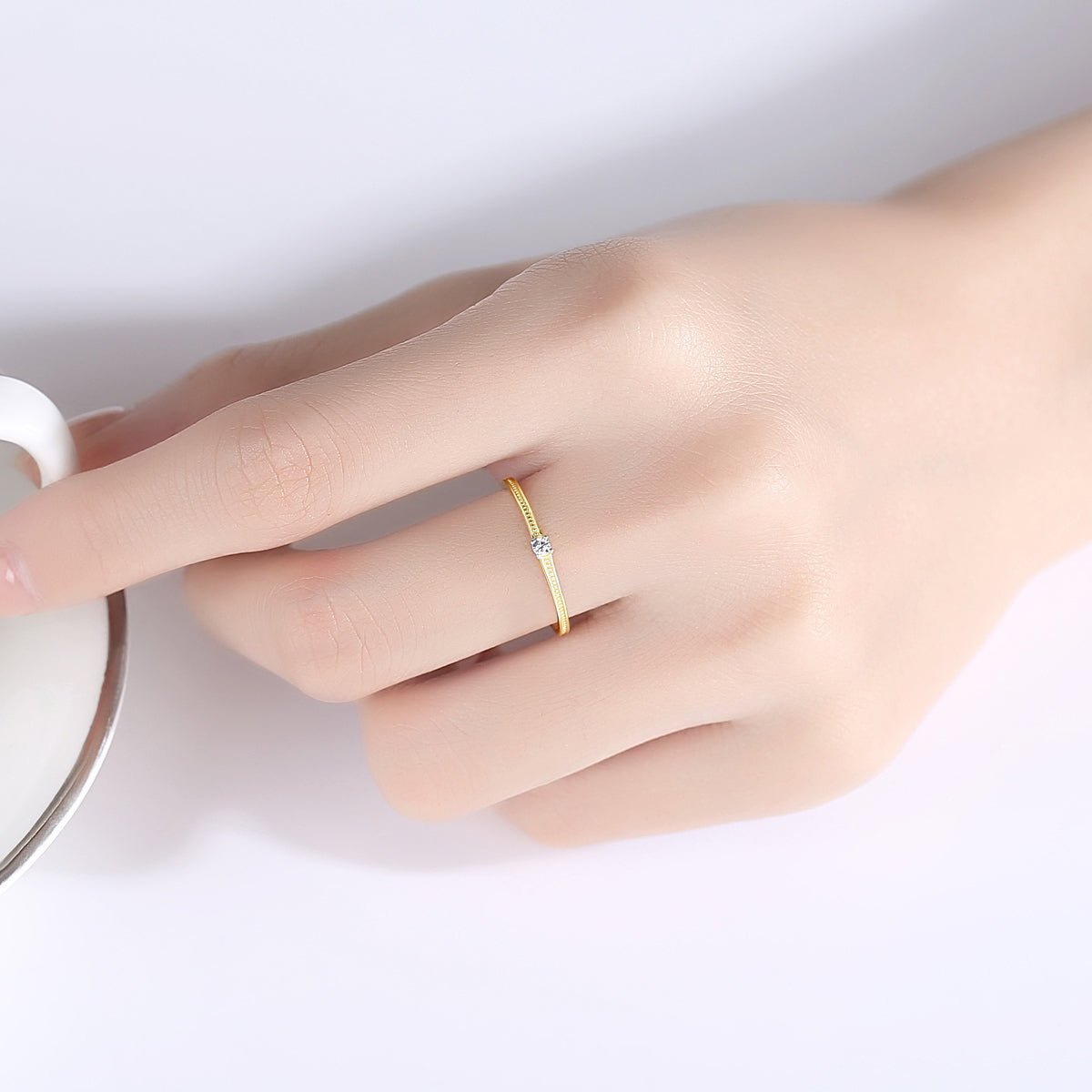 Anillo en Plata 925 14K con Baño en Oro 14K, zirconia 2mm - Aurora Boré