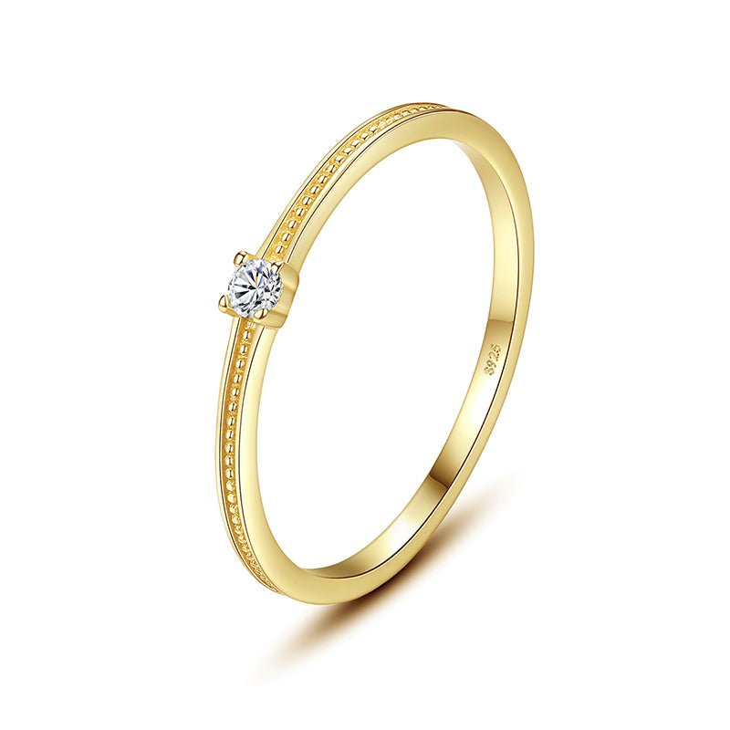 Anillo en Plata 925 14K con Baño en Oro 14K, zirconia 2mm - Aurora Boré