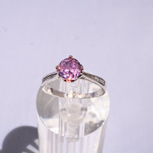 Anillo "Aurora Rosé" en Plata 925 con Piedra Rosa y Baño de Rodio - Aurora Boré
