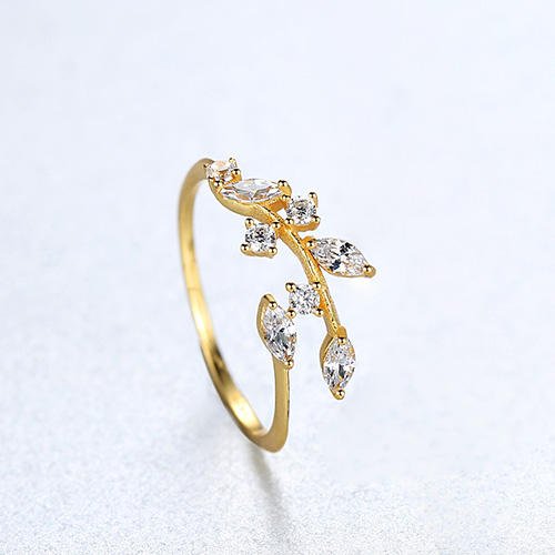 Anillo de plata 925 con brillantes zirconias y una hoja de olivo - Aurora Boré