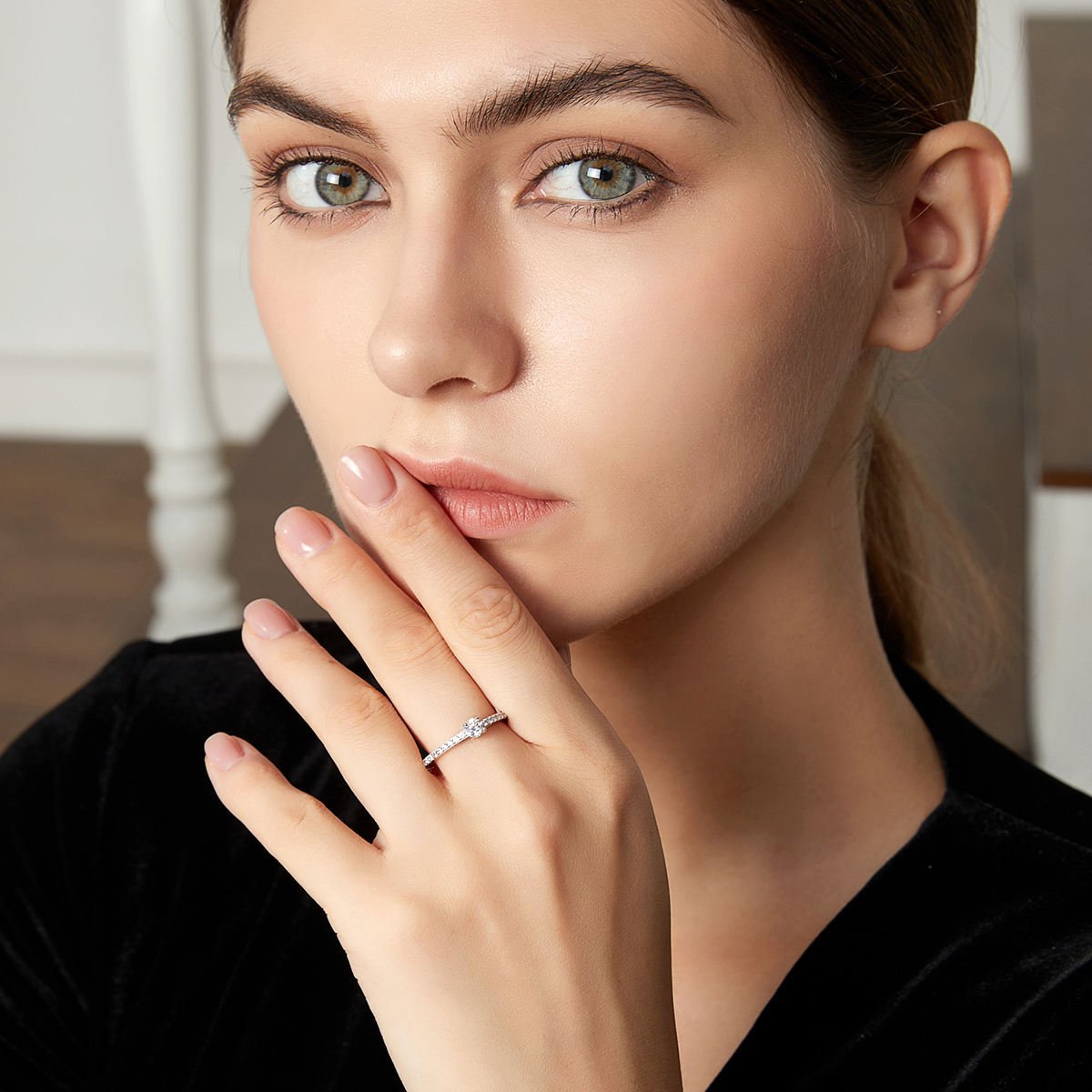 Anillo de Plata de Ley 925 con moissanite con certificado GRA - Aurora Boré