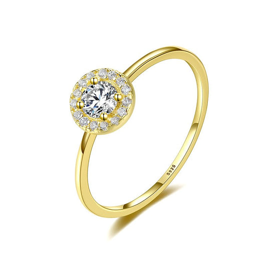 Anillo de Plata Diseño Halo, en Plata 925 con Baño de Oro 14K y Zirconias Cúbicas - Aurora Boré