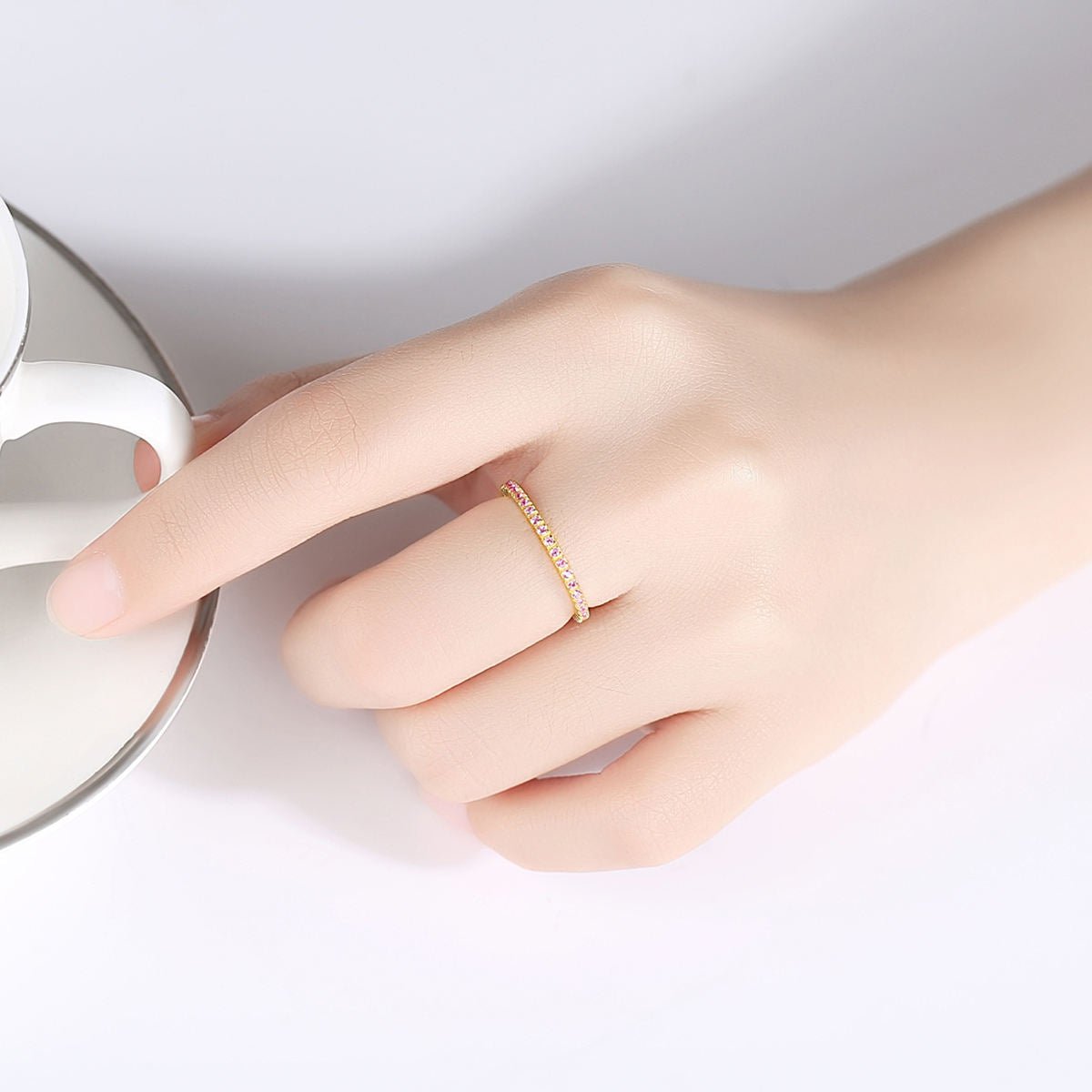 Anillo eternidad de plata 925 con circonitas color rosa - Aurora Boré