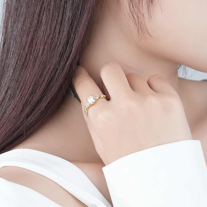 Anillo Eternidad de Plata 925 con Baño de Oro 18K y Moissanita Brillante - Aurora Boré