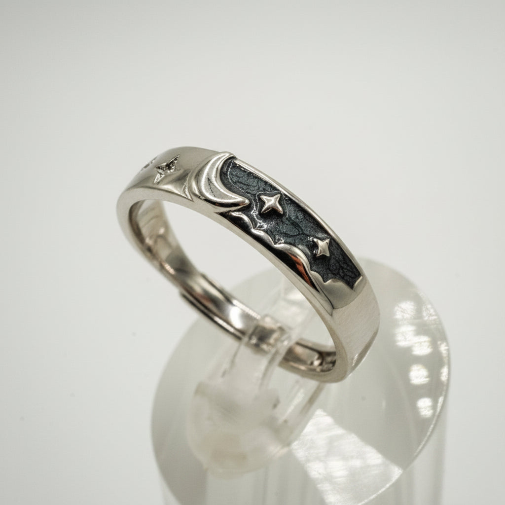 🌙 Anillo “Noche Estrellada” – Plata 925 con esmalte negro