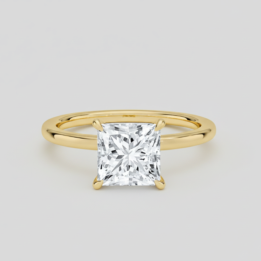 Anillo Solitario Corte Princesa en Plata 925 con Zirconia – Baño de Oro ó Rodio - Aurora Boré