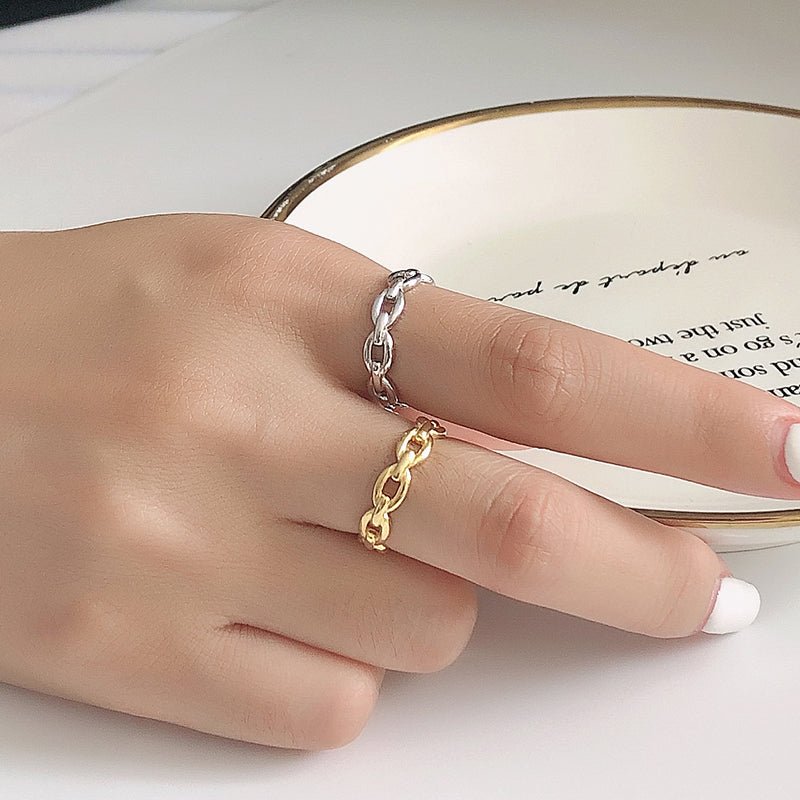 Anillos de Eslabones Cubanos de Plata 925 con Baño de Oro 18K Ajustables - Aurora Boré