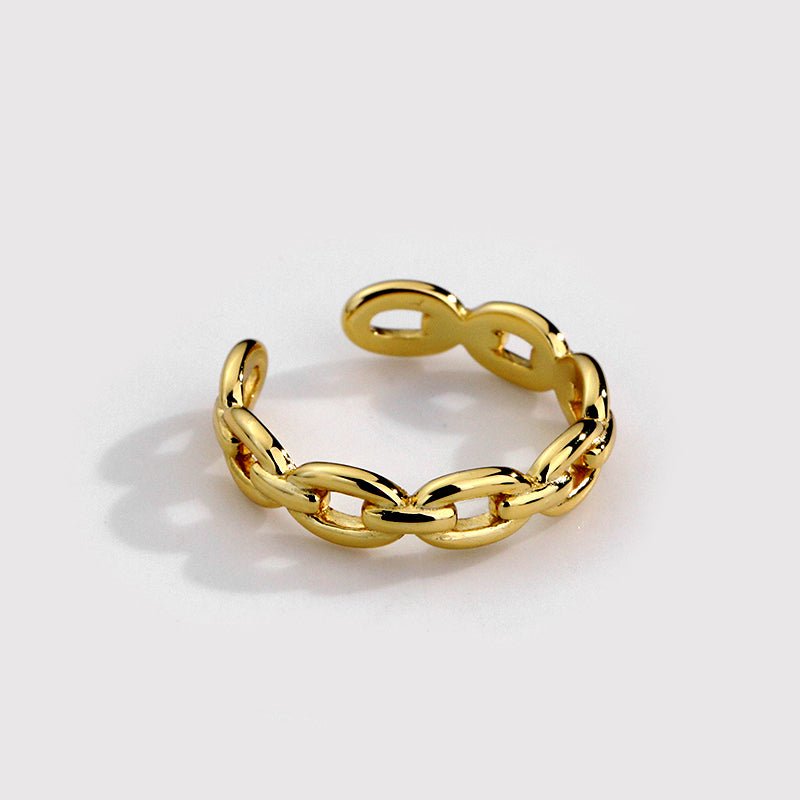 Anillos de Eslabones Cubanos de Plata 925 con Baño de Oro 18K Ajustables - Aurora Boré