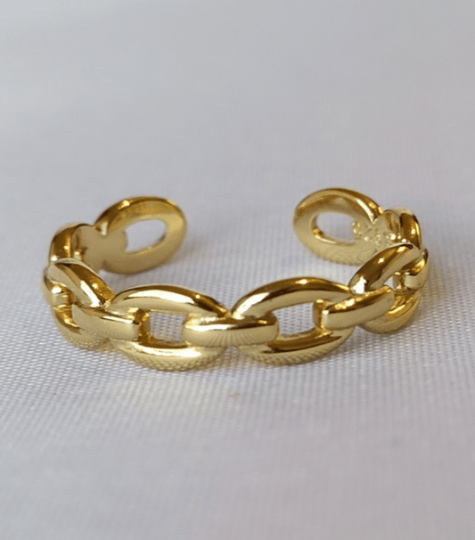 Anillos de Eslabones Cubanos de Plata 925 con Baño de Oro 18K Ajustables - Aurora Boré