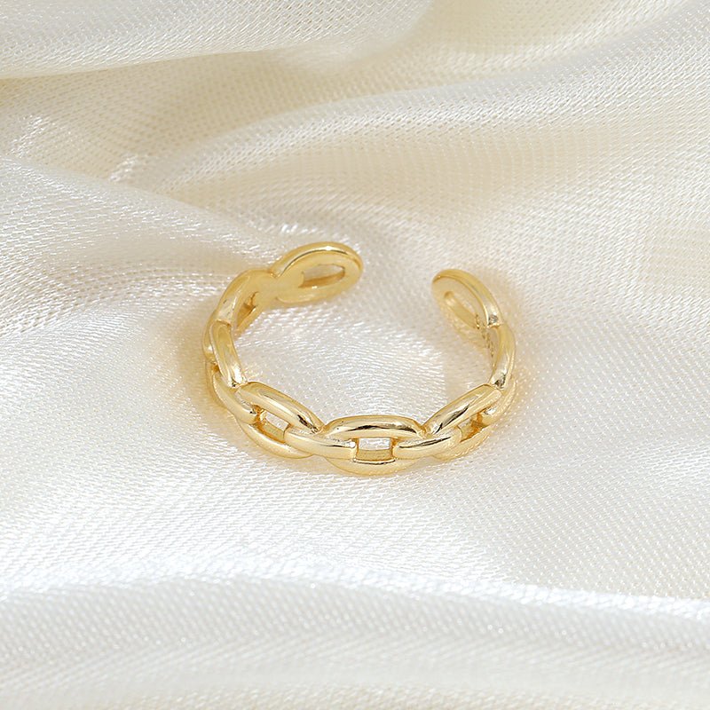 Anillos de Eslabones Cubanos de Plata 925 con Baño de Oro 18K Ajustables - Aurora Boré