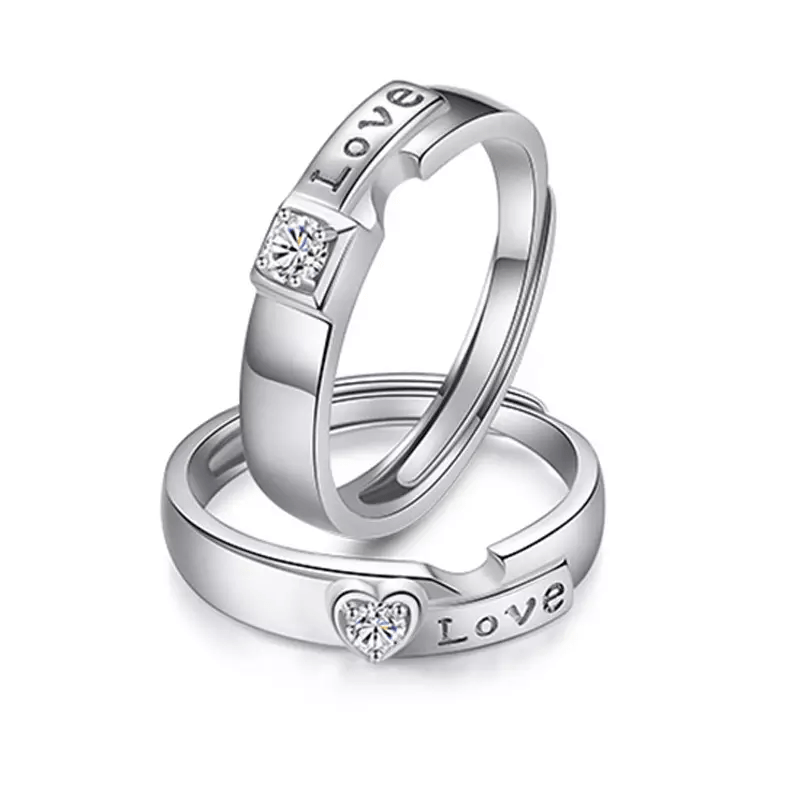 Anillos de pareja de plata 925, Anillo un solo corazón, Plata 925 y zirconias - Aurora Boré