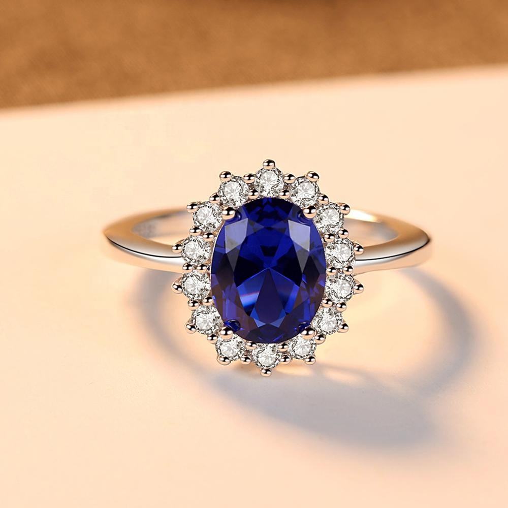 Anilo de Plata 925 con brillante piedra ovalada Azul - Aurora Boré