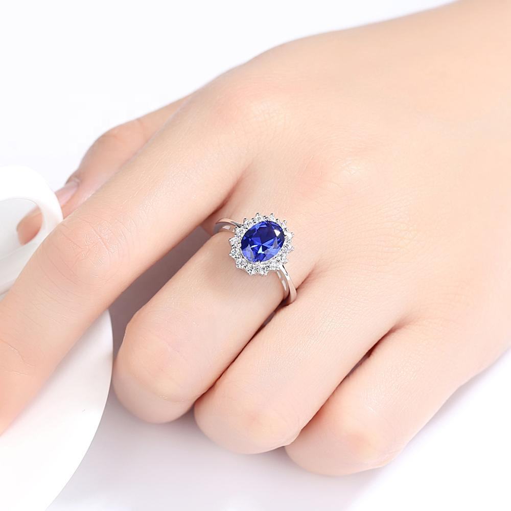 Anilo de Plata 925 con brillante piedra ovalada Azul - Aurora Boré