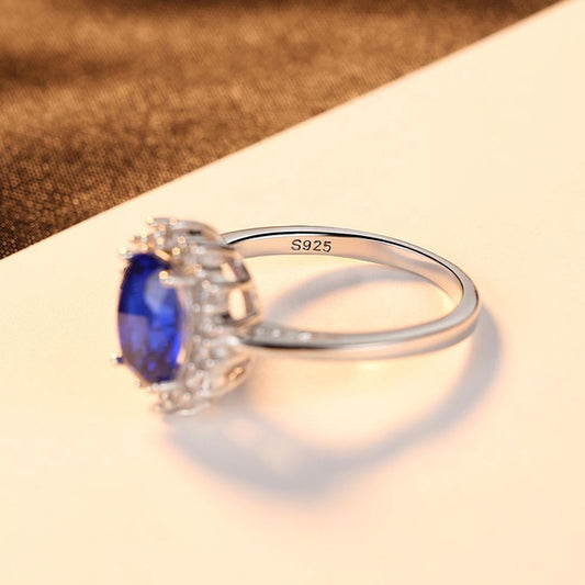 Anilo de Plata 925 con brillante piedra ovalada Azul - Aurora Boré