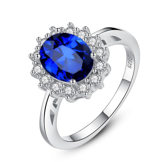 Anilo de Plata 925 con brillante piedra ovalada Azul - Aurora Boré