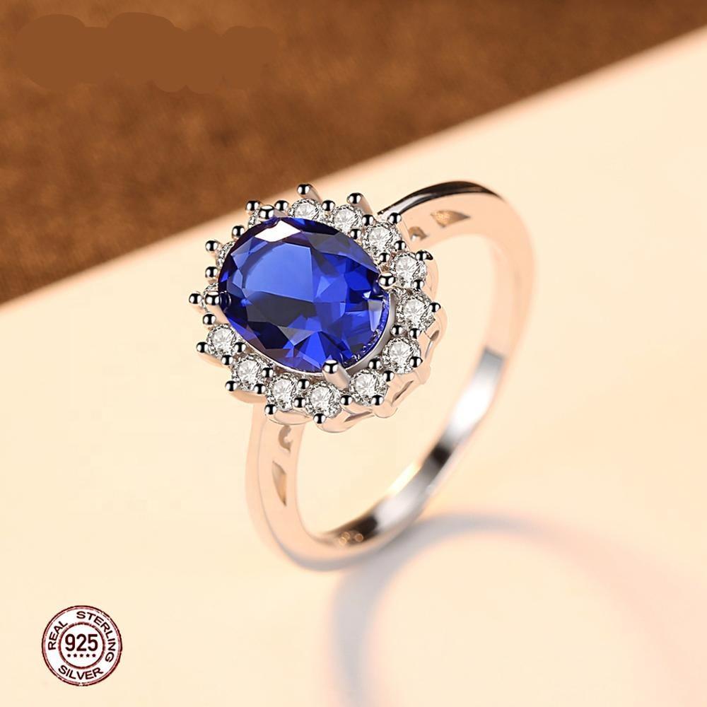Anilo de Plata 925 con brillante piedra ovalada Azul - Aurora Boré