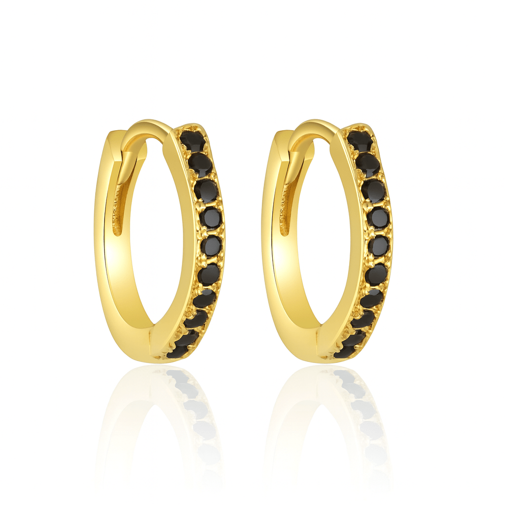 Aretes Argolla Dorada con Zirconias Negras – Plata 925