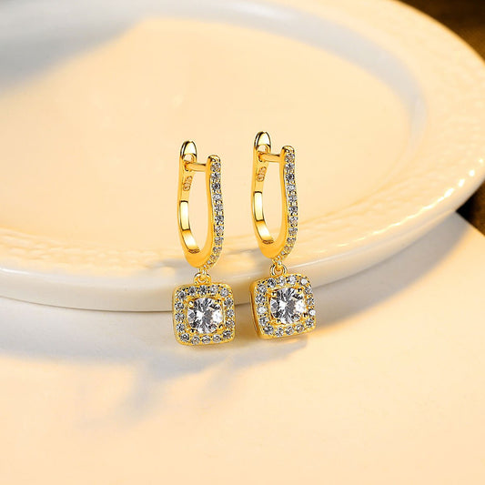 Aretes, Argollas de Moda con piedra circonita cúbica en forma Halo - Aurora Boré