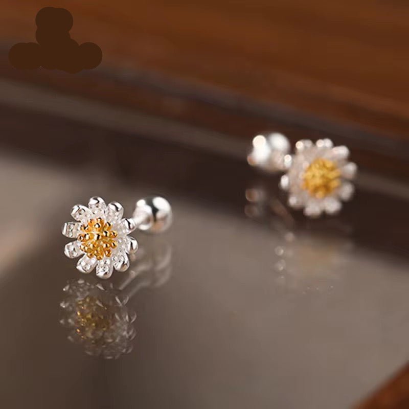 Aretes de margarita en Plata 925 con baño de Rodio con tope de bolita - Aurora Boré