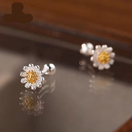 Aretes de margarita en Plata 925 con baño de Rodio con tope de bolita - Aurora Boré