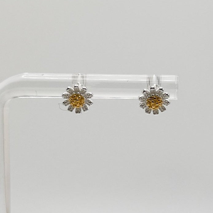 Aretes de margarita en Plata 925 con baño de Rodio con tope de bolita - Aurora Boré