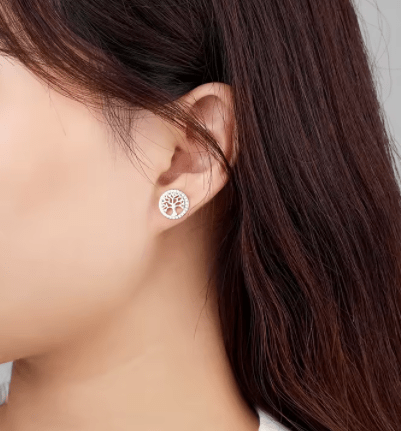 Aretes de plata 925 con baño de oro rosa, forma del árbol de la vida. - Aurora Boré