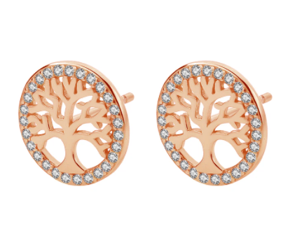 Aretes de plata 925 con baño de oro rosa, forma del árbol de la vida. - Aurora Boré