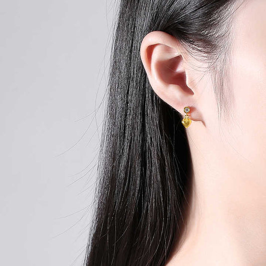 Aretes de Plata 925 con Baño de Oro y Dijes de Corazón - Aurora Boré