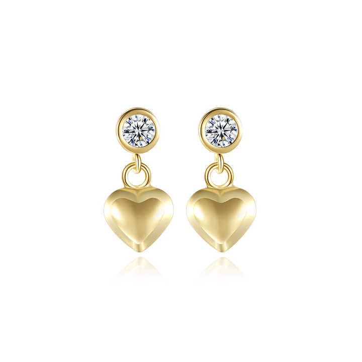 Aretes de Plata 925 con Baño de Oro y Dijes de Corazón - Aurora Boré