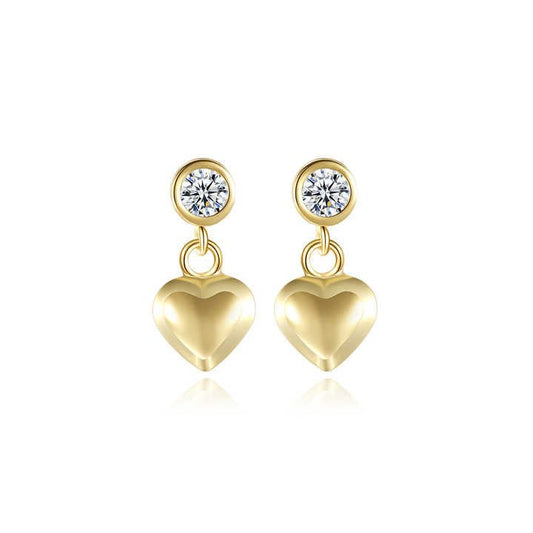 Aretes de Plata 925 con Baño de Oro y Dijes de Corazón - Aurora Boré