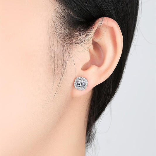 Aretes de Plata Esterlina 925 Pura con Zirconia Cúbica Cuadrada con baño de Rodio. - Aurora Boré