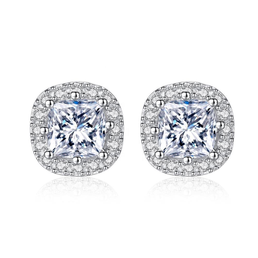Aretes de Plata Esterlina 925 Pura con Zirconia Cúbica Cuadrada con baño de Rodio. - Aurora Boré