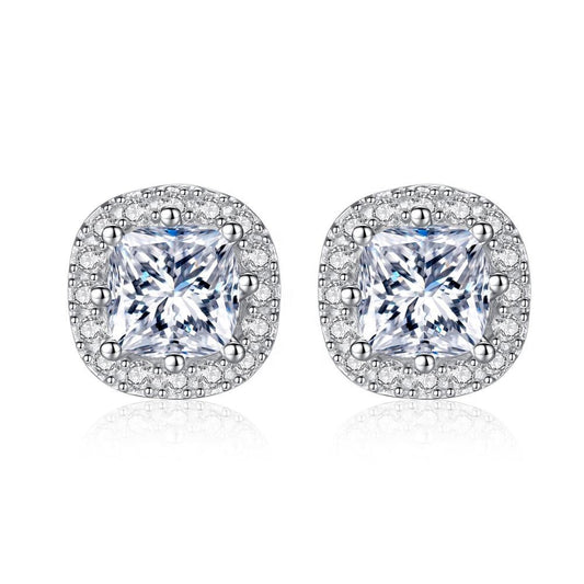 Aretes de Plata Esterlina 925 Pura con Zirconia Cúbica Cuadrada con baño de Rodio. - Aurora Boré