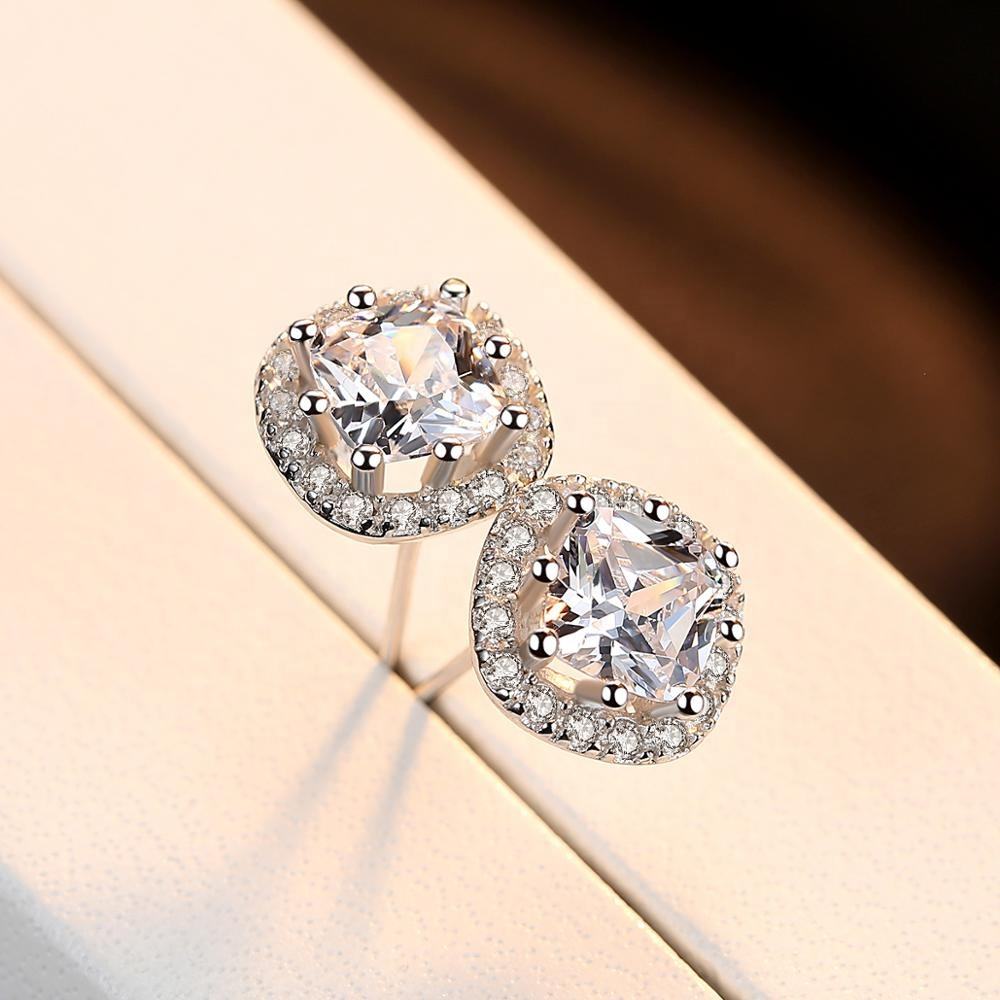 Aretes de Plata Esterlina 925 Pura con Zirconia Cúbica Cuadrada con baño de Rodio. - Aurora Boré