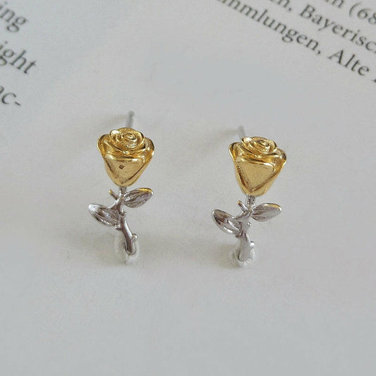 Aretes de Rosa, Material Plata 925 con Baño de Oro 18K - Aurora Boré