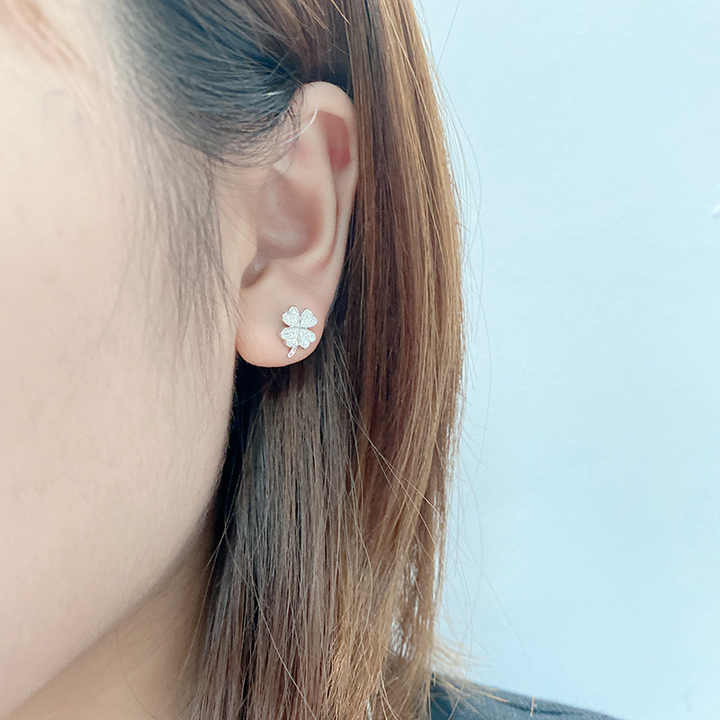 Aretes de trébol de cuatro hojas en plata de ley 925 - Aurora Boré