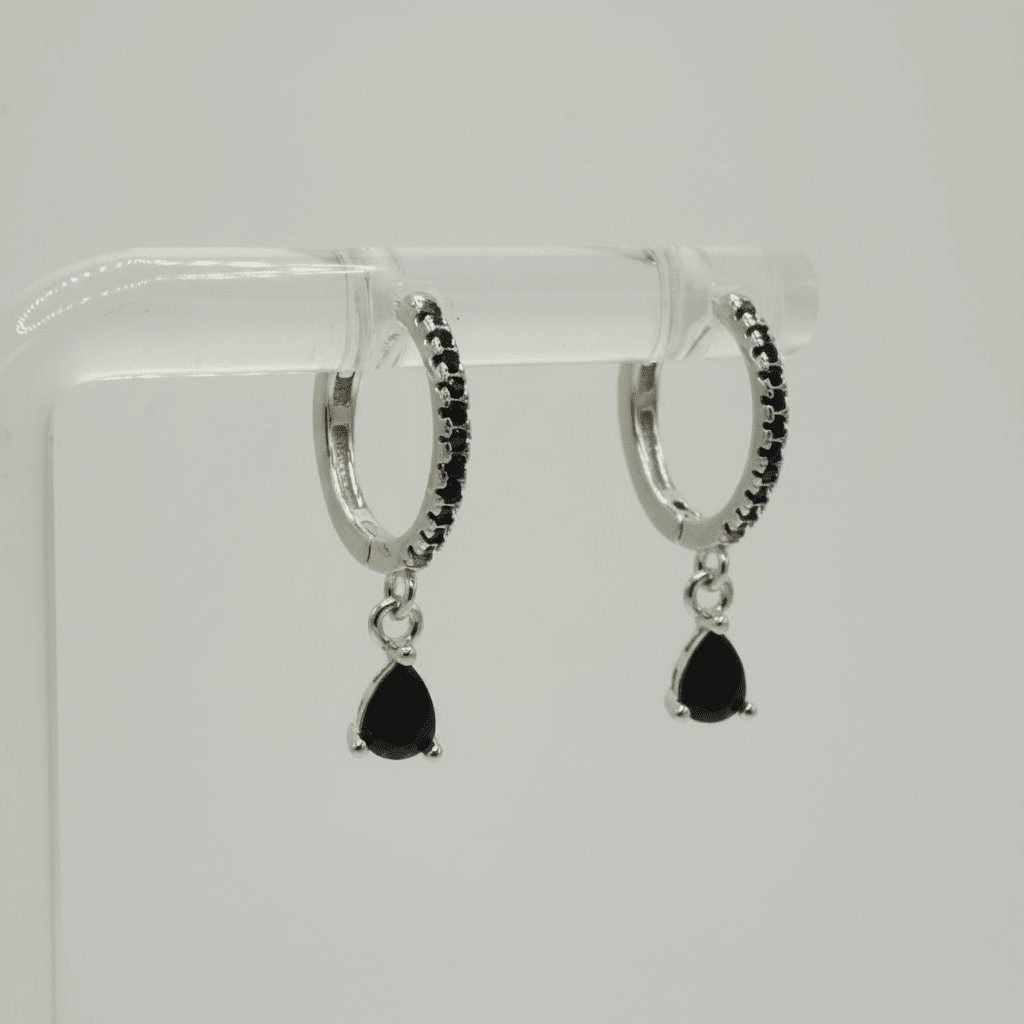Aretes Elegancia Nocturna, Plata 925 con Circonitas Negras