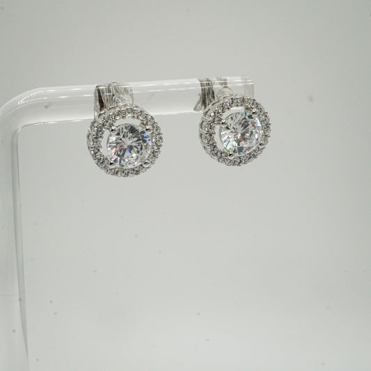 Aretes Estilo Halo en Plata 925 con Zirconias Cúbicas