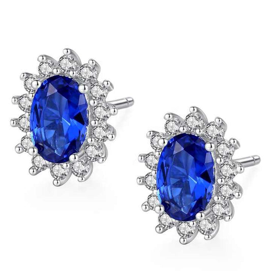 Aretes Halo en Plata 925 con Zirconia Azul y Detalles Brillantes - Aurora Boré