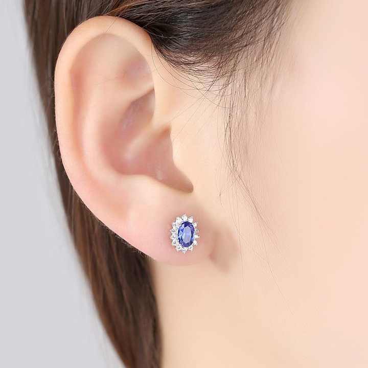 Aretes Halo en Plata 925 con Zirconia Azul y Detalles Brillantes - Aurora Boré