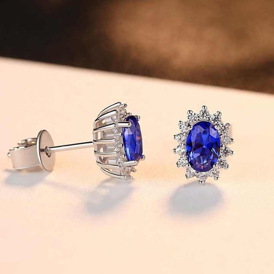 Aretes Halo en Plata 925 con Zirconia Azul y Detalles Brillantes - Aurora Boré