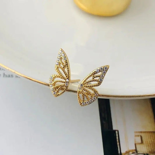 Aretes Mariposa hechos en 925 de plata con baño de oro 18K - Aurora Boré