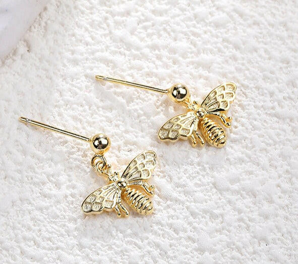 Aretes de Abeja, Plata 925 con Baño de Oro 18K - Aurora Boré