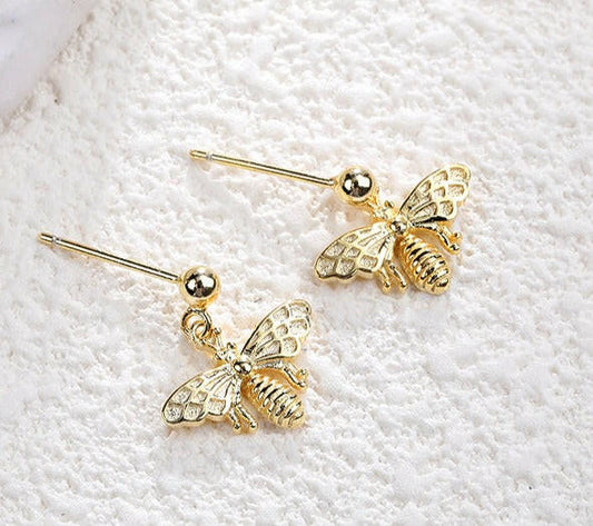 Aretes de Abeja, Plata 925 con Baño de Oro 18K - Aurora Boré