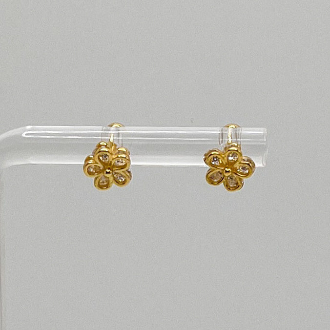 Aretes Plata 925 en forma de flor, con tope de bolita - Aurora Boré