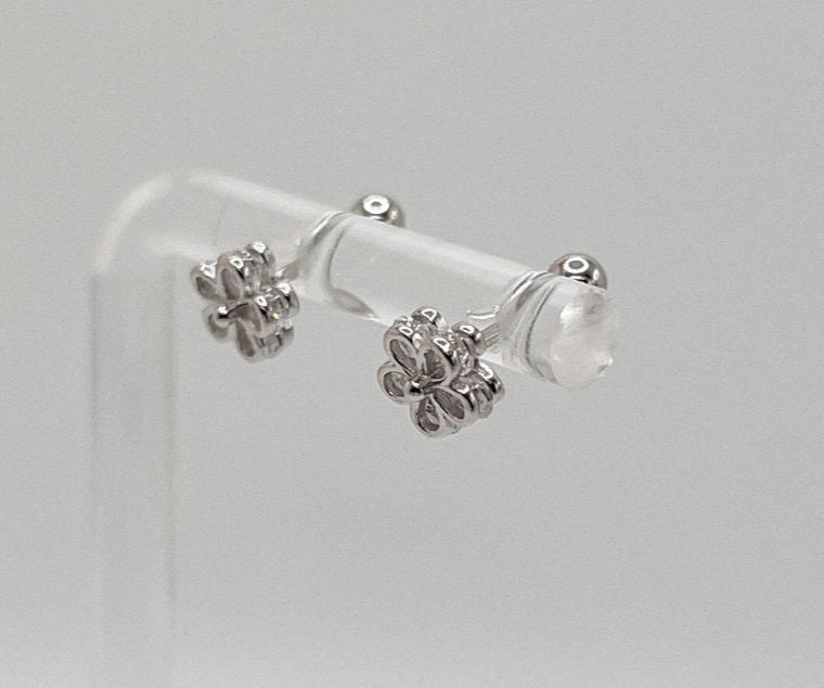 Aretes Plata 925 en forma de flor, con tope de bolita - Aurora Boré