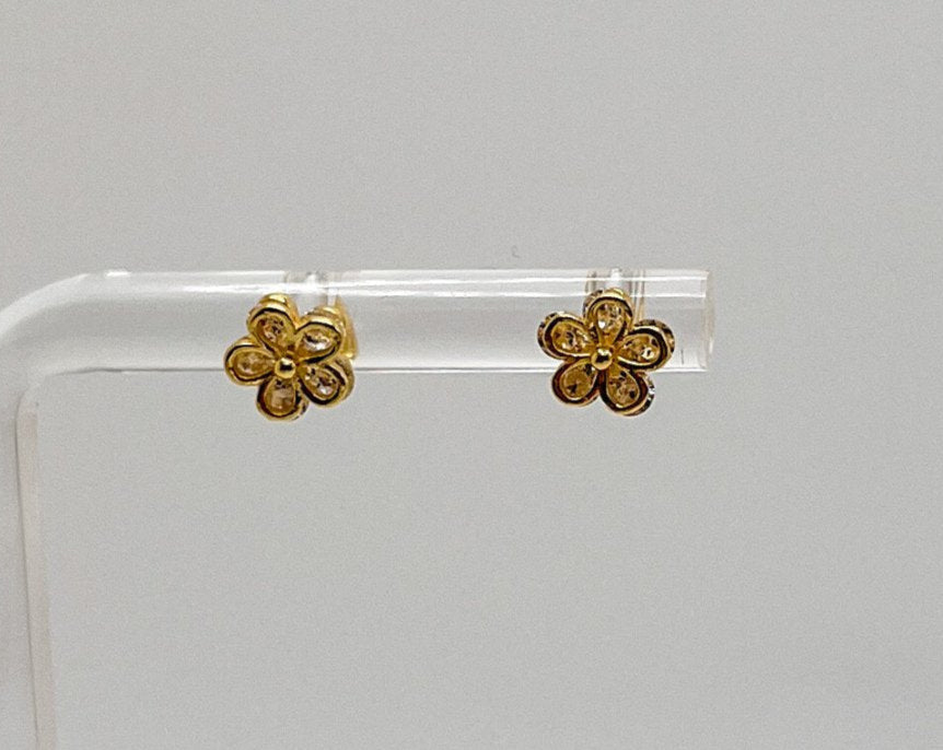 Aretes Plata 925 en forma de flor, con tope de bolita - Aurora Boré